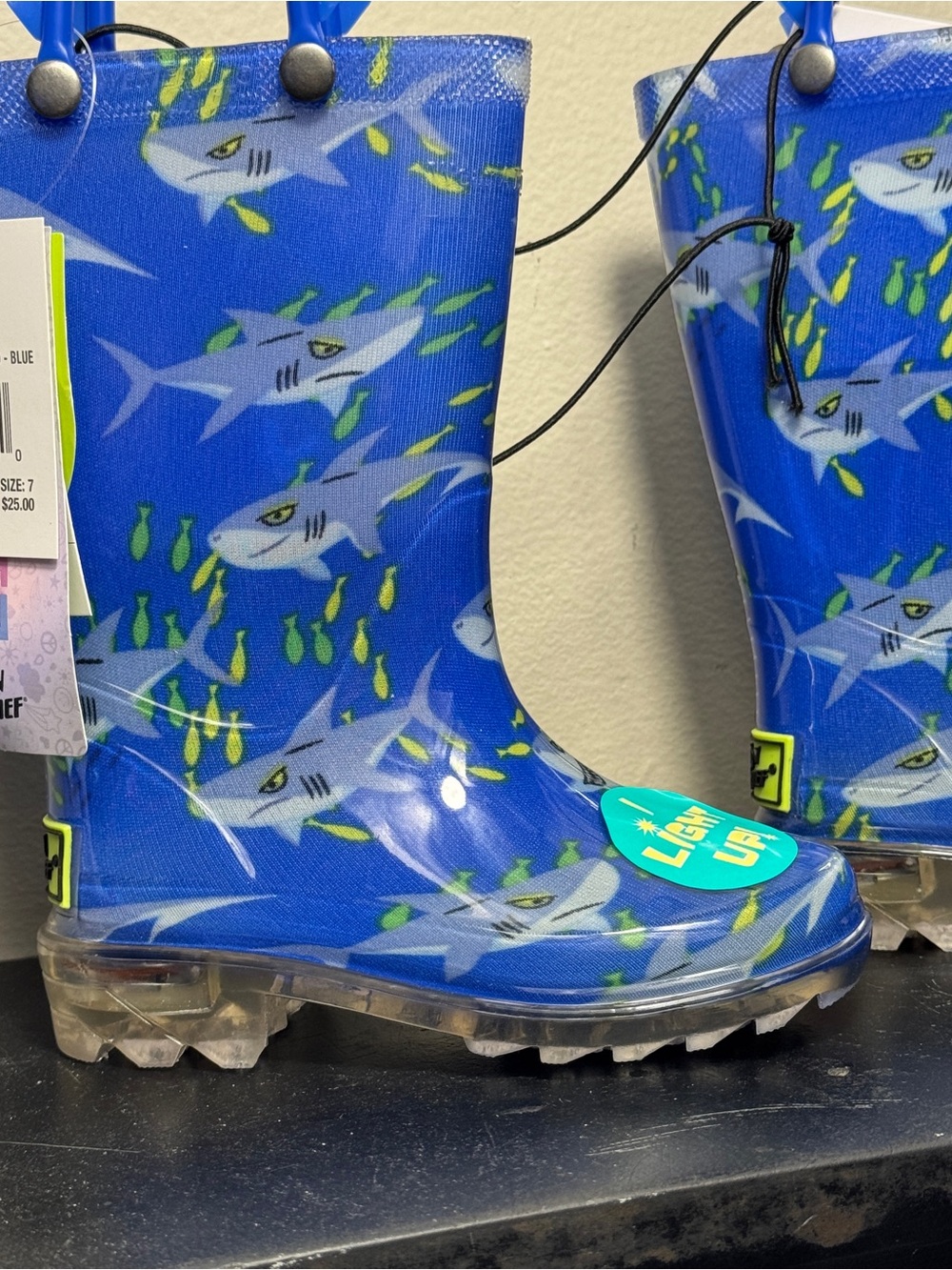 Western Chief Shark Swim Light Up Rain Boots Kids Size 7 Blue NWT Waterproof - Picture 2 of 10